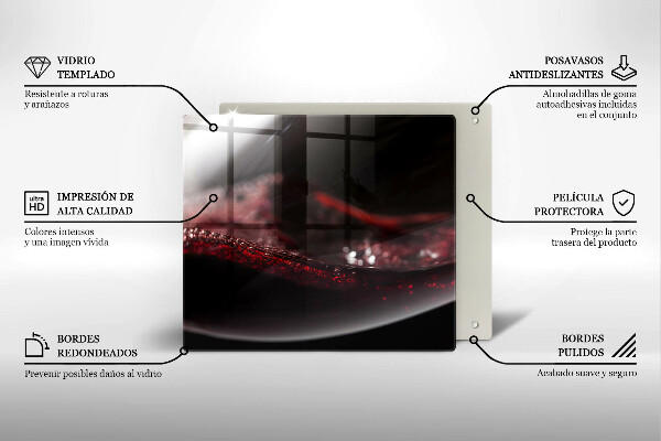 Üveg vágódeszka Vörösbor egy pohárban