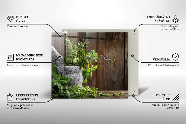 Üveg vágódeszka Zöld gyógynövények