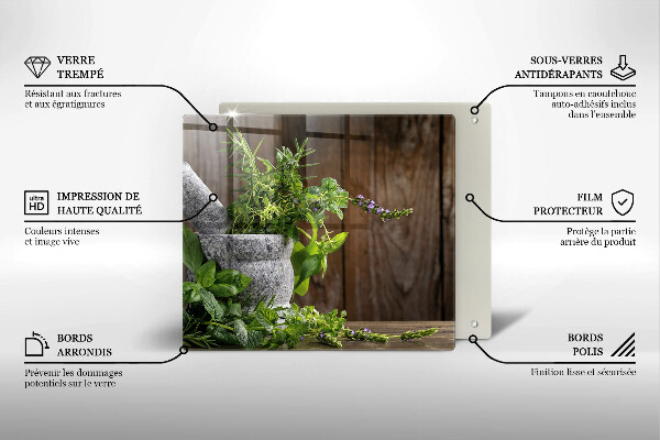 Üveg vágódeszka Zöld gyógynövények