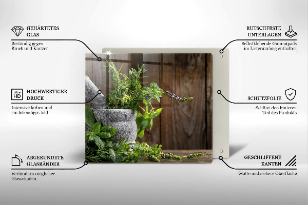 Üveg vágódeszka Zöld gyógynövények