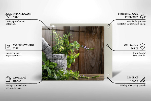 Üveg vágódeszka Zöld gyógynövények