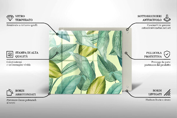 Üveg vágódeszka Zöld trópusi levelek