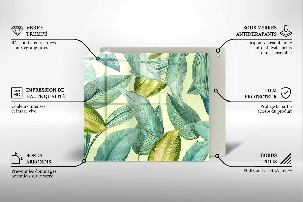 Üveg vágódeszka Zöld trópusi levelek