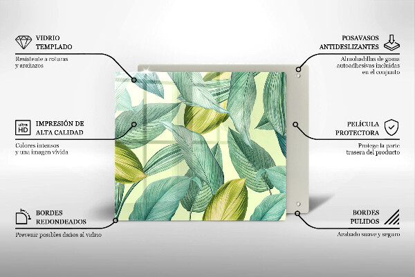 Üveg vágódeszka Zöld trópusi levelek