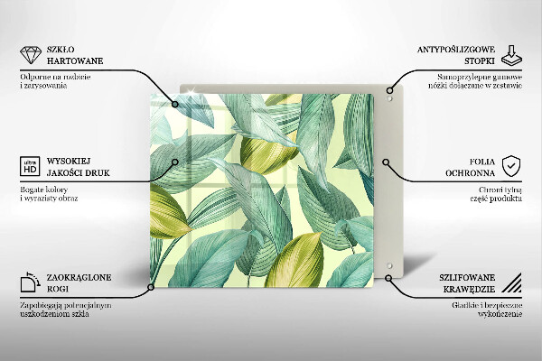 Üveg vágódeszka Zöld trópusi levelek