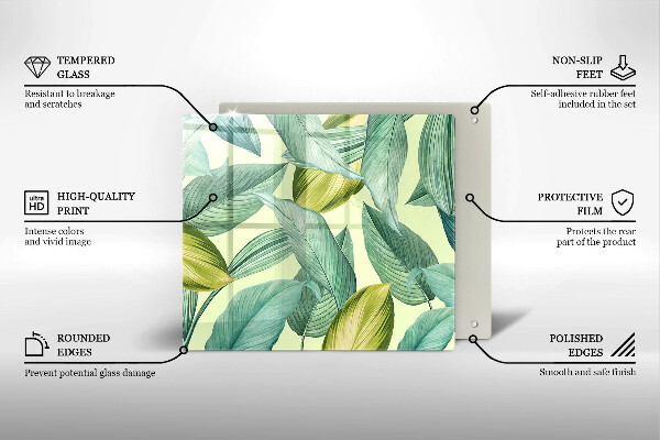Üveg vágódeszka Zöld trópusi levelek