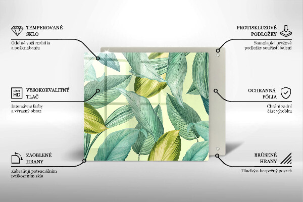 Üveg vágódeszka Zöld trópusi levelek