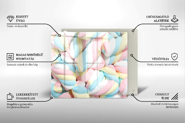 Üveg vágódeszka Színes mályvacukor