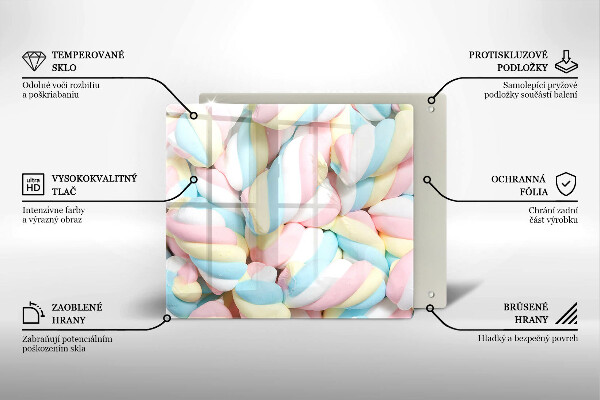 Üveg vágódeszka Színes mályvacukor