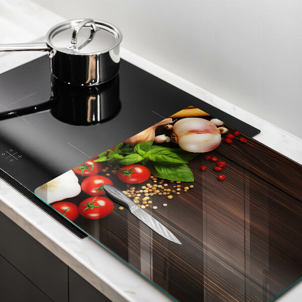 Üveg vágódeszka Zöldségek az asztalon