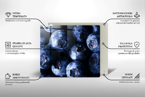 Üveg vágódeszka Közelkép a bogyók