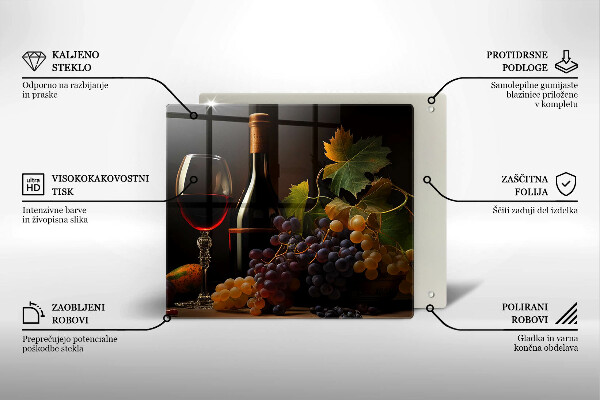Üveg vágódeszka Pohár bor és szőlő