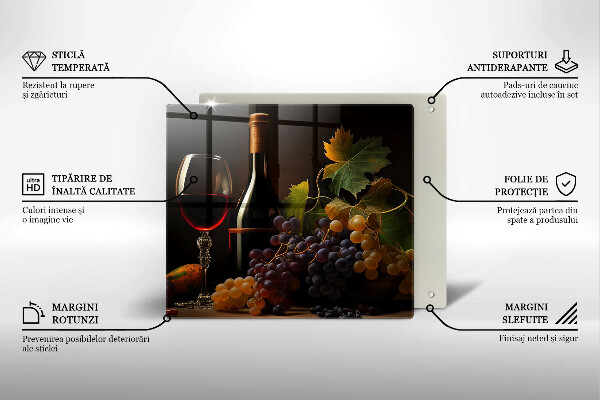 Üveg vágódeszka Pohár bor és szőlő