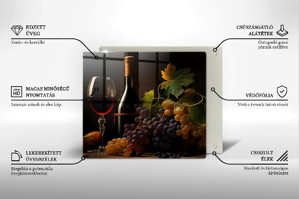 Üveg vágódeszka Pohár bor és szőlő
