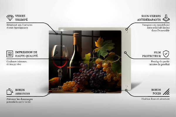 Üveg vágódeszka Pohár bor és szőlő