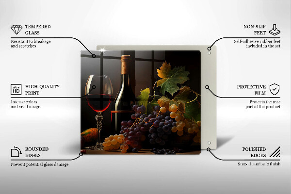 Üveg vágódeszka Pohár bor és szőlő