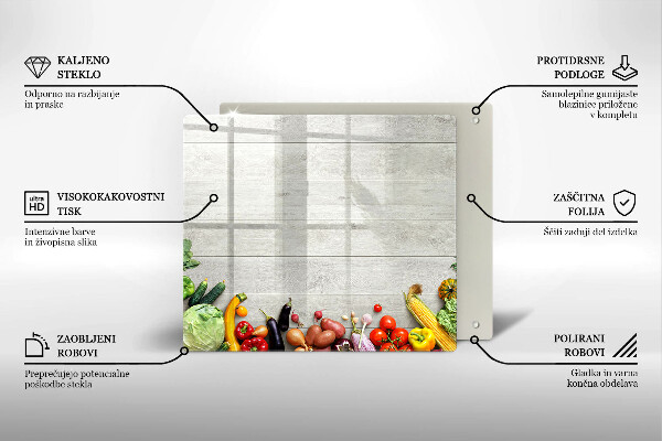 Üveg vágódeszka Zöldségek a táblákon