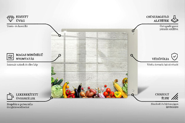 Üveg vágódeszka Zöldségek a táblákon