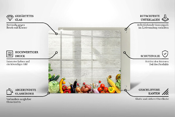 Üveg vágódeszka Zöldségek a táblákon