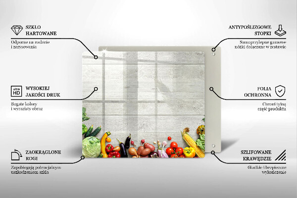 Üveg vágódeszka Zöldségek a táblákon