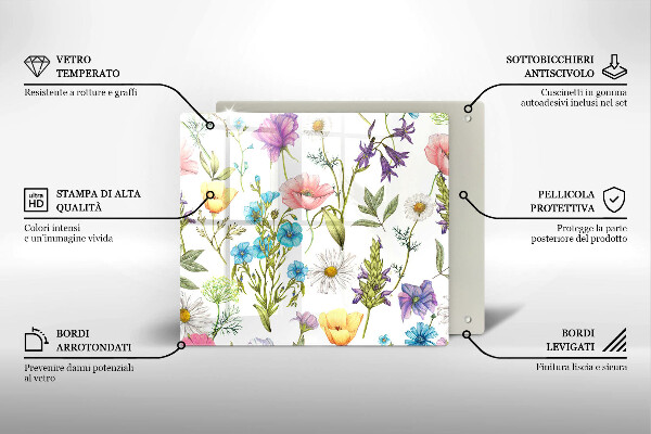 Üveg vágódeszka Virágok illusztráció