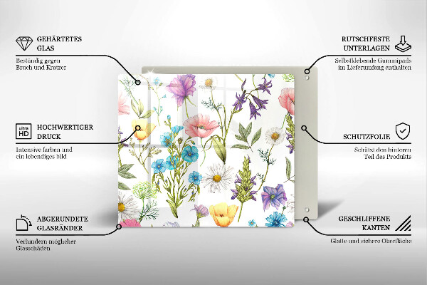 Üveg vágódeszka Virágok illusztráció