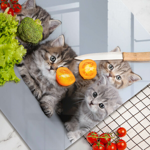 Üveg vágódeszka Édes kis cicák