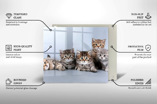 Üveg vágódeszka Édes kis cicák