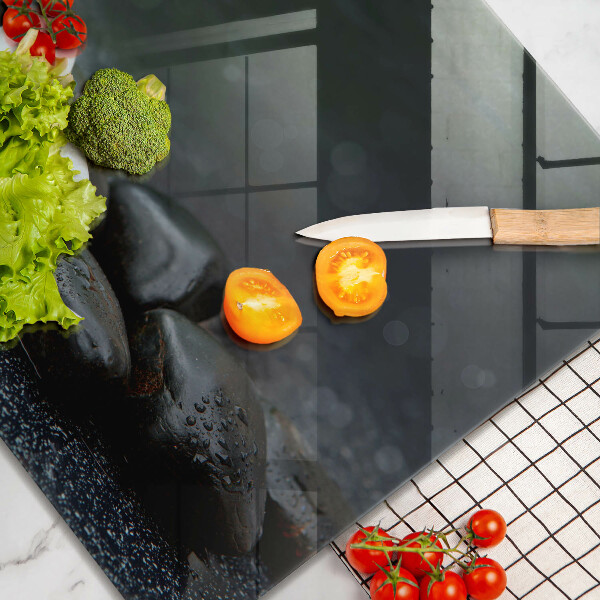 Üveg vágódeszka Fehér virág Zen kövek