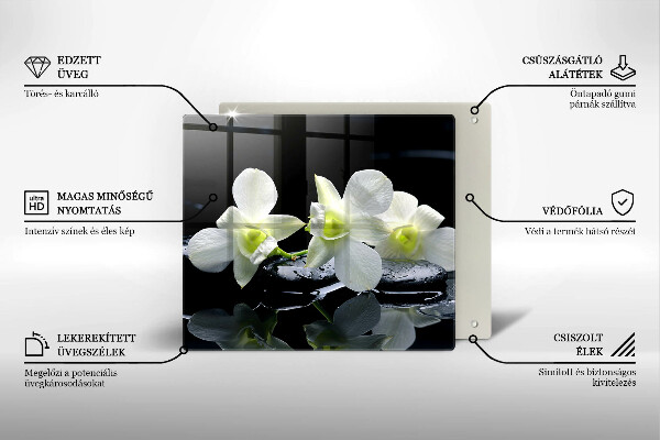 Üveg vágódeszka Fehér virágok a zen vízben