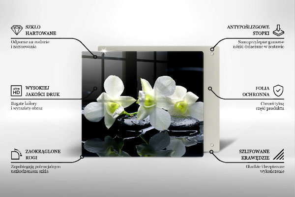 Üveg vágódeszka Fehér virágok a zen vízben