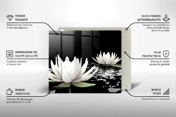 Üveg vágódeszka Fehér liliomok a vízen
