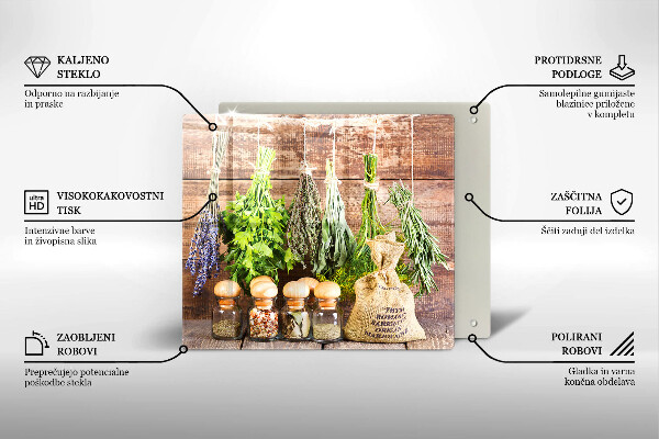 Üveg vágódeszka Gyógynövények fűszerek és fa