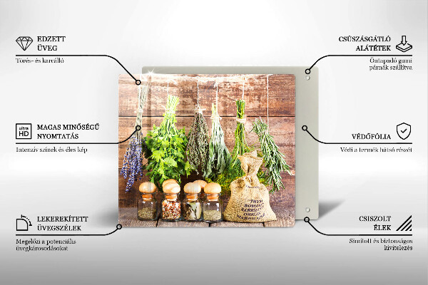 Üveg vágódeszka Gyógynövények fűszerek és fa