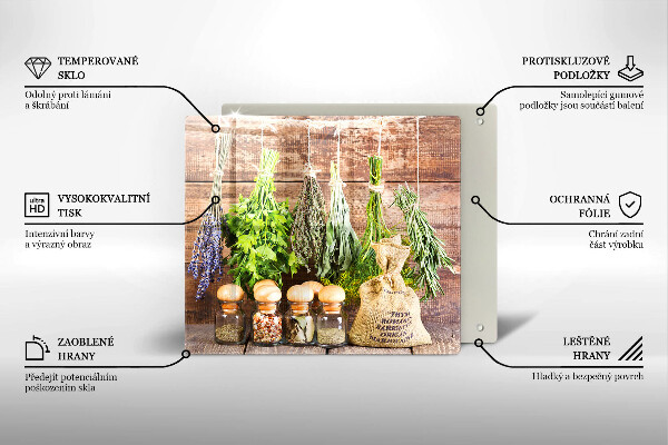 Üveg vágódeszka Gyógynövények fűszerek és fa