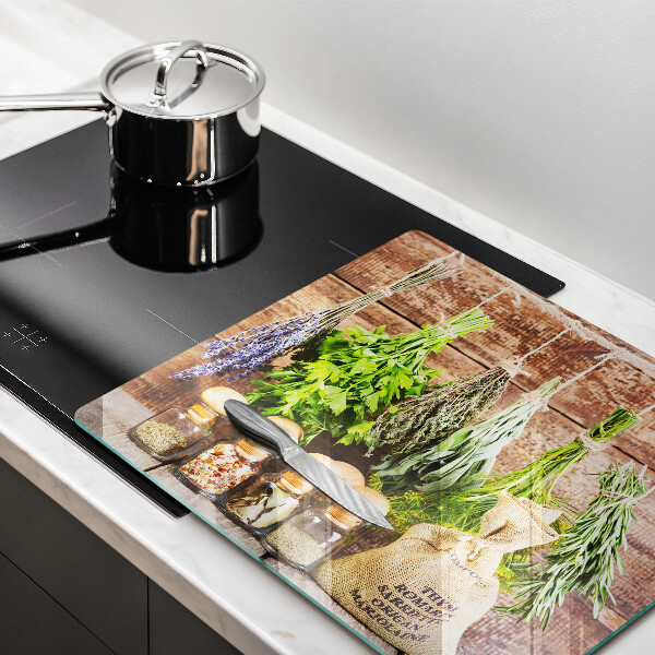 Üveg vágódeszka Gyógynövények fűszerek és fa