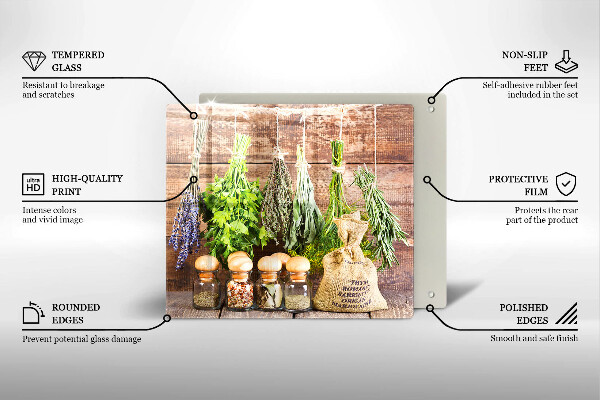 Üveg vágódeszka Gyógynövények fűszerek és fa