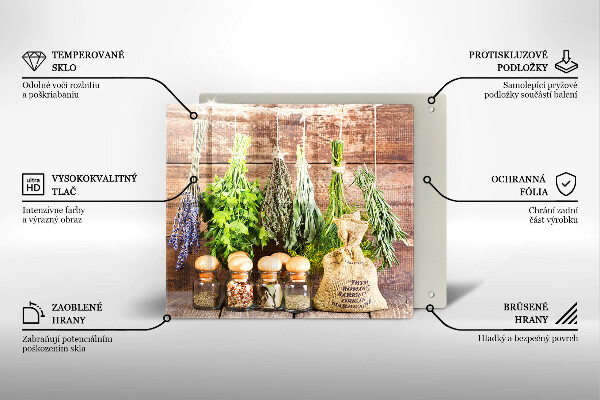 Üveg vágódeszka Gyógynövények fűszerek és fa