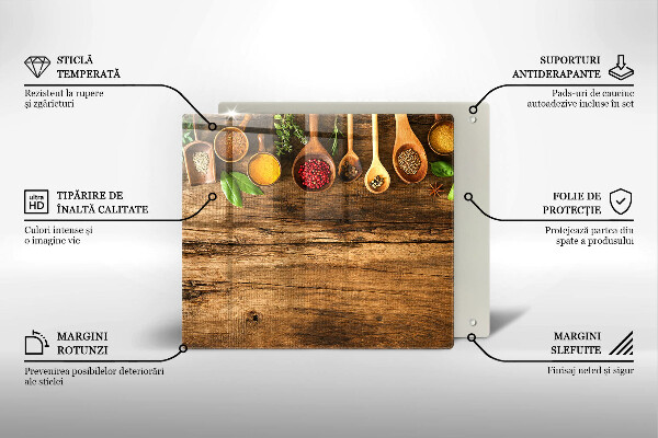 Üveg vágódeszka Fakanál fűszerek