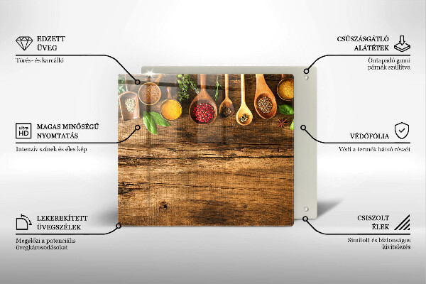 Üveg vágódeszka Fakanál fűszerek