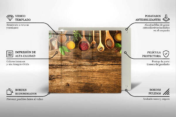 Üveg vágódeszka Fakanál fűszerek