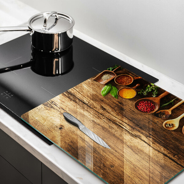 Üveg vágódeszka Fakanál fűszerek