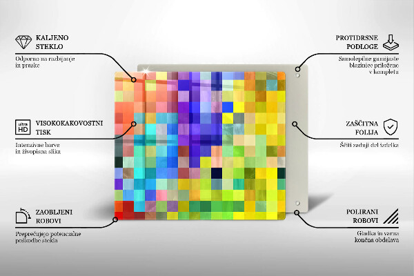 Üveg vágódeszka Színes pixel négyzetek