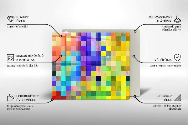 Üveg vágódeszka Színes pixel négyzetek