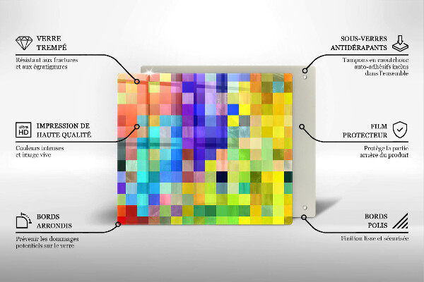 Üveg vágódeszka Színes pixel négyzetek