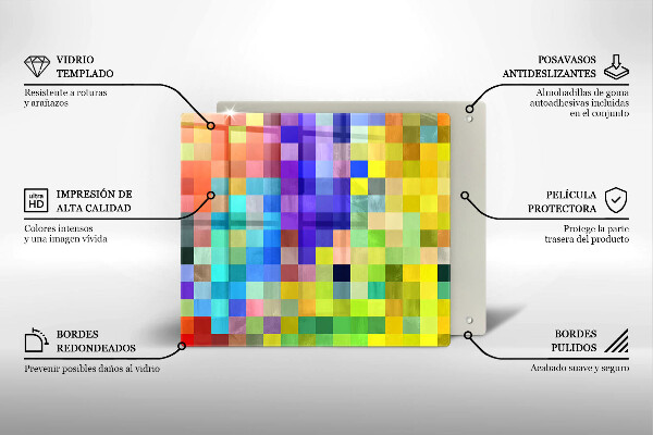 Üveg vágódeszka Színes pixel négyzetek