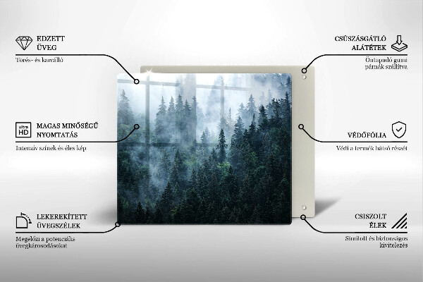 Üveg vágódeszka Erdei fák és köd