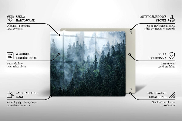 Üveg vágódeszka Erdei fák és köd