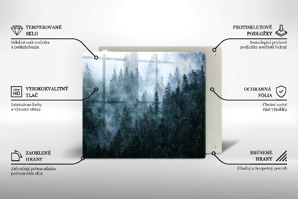 Üveg vágódeszka Erdei fák és köd