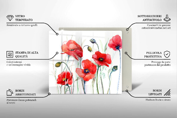 Üveg vágódeszka Piros pipacs virágok